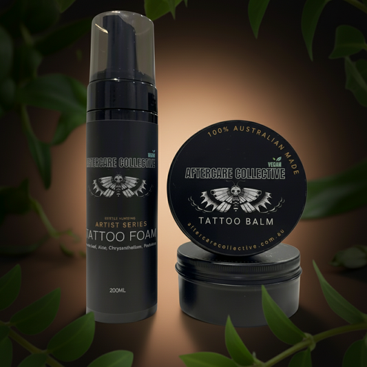 Artist tattoo glide and foam pack from aftercare collective original formula, bubblegum, smoothie bowl, marshmallow