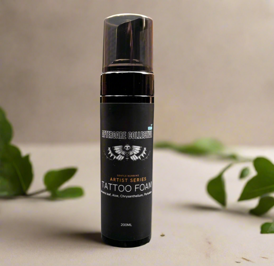 Tattoo cleansing foam from aftercare collective heading